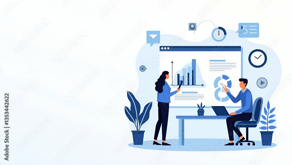 Flat Business Analytics Dashboard: Vector Illustration for Monitoring Financial Metrics Online Flat Business Analytics Dashboard: Vector Illustration for Monitoring Financial Metrics Online
