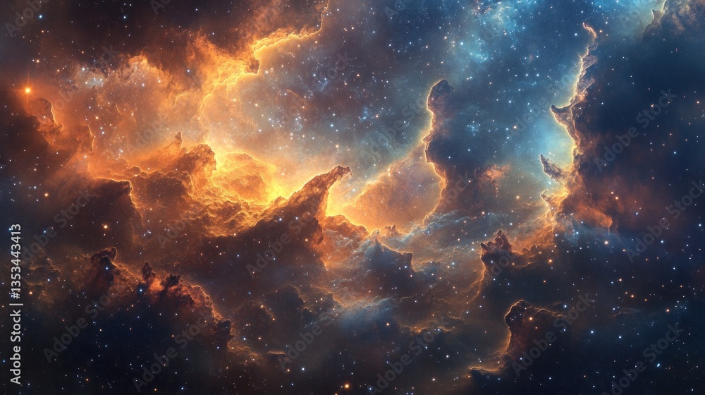 Fototapeta premium Cosmic Nebula - Fiery Clouds of Star Formation in Deep Space