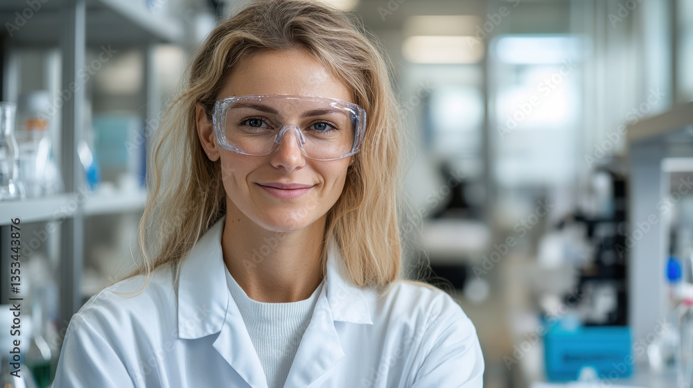 confident scientist lab coat smiles while standing modern laboratory filled with equipment confident scientist lab coat smiles while standing modern laboratory filled with equipment