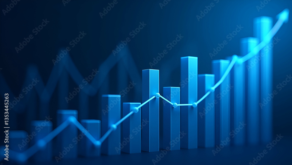 Flat Blue Backdrop with Financial Bar Chart Uptrend Line: A Widescreen Abstract Stock Market Graph Illustrating Financial Growth and Market Trends in a Simple, Cute Vector Style Flat Blue Backdrop with Financial Bar Chart Uptrend Line: A Widescreen Abstract Stock Market Graph Illustrating Financial Growth and Market Trends in a Simple, Cute Vector Style