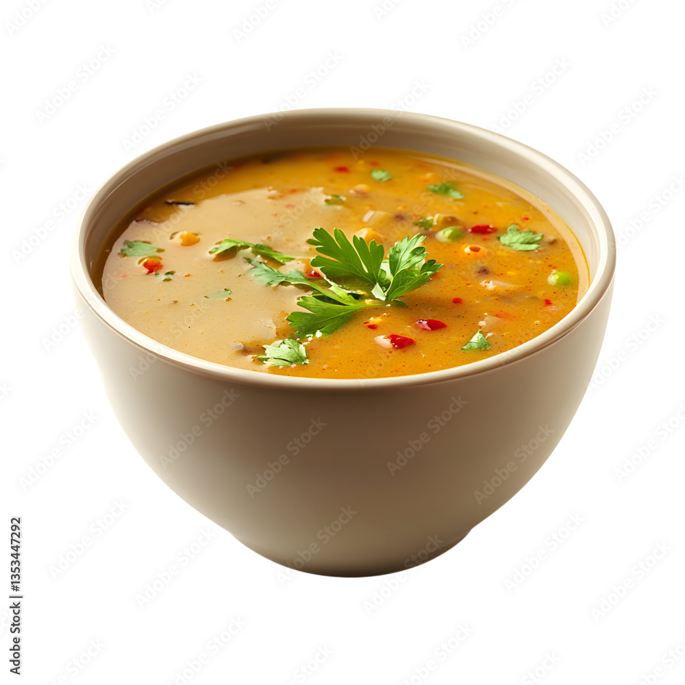 Mulligatawny Soup Bowl with Spoon Isolated on Transparent Background Mulligatawny Soup Bowl with Spoon Isolated on Transparent Background