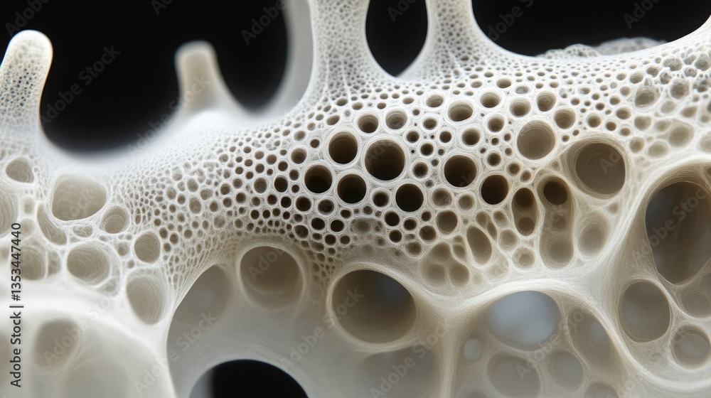 Intricate, organic, porous structure with a complex network of bubbles and voids Intricate, organic, porous structure with a complex network of bubbles and voids