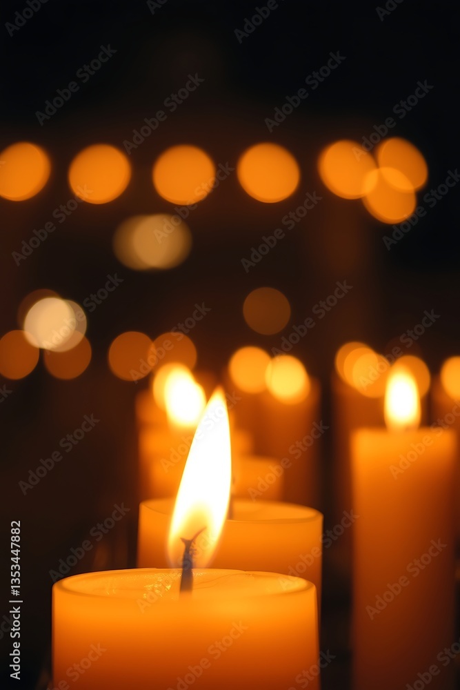 Single candle flame with bokeh background. Single candle flame with bokeh background.