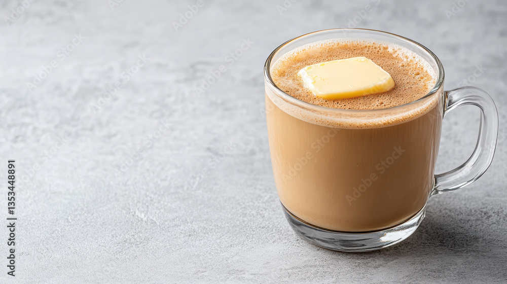 creamy beverage with pat of butter on top, perfect for keto diet creamy beverage with pat of butter on top, perfect for keto diet