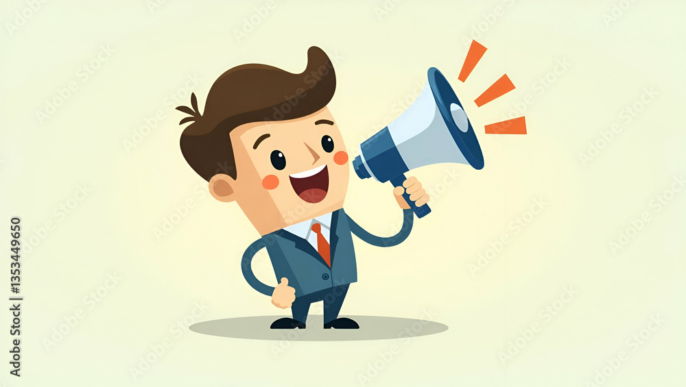Flat Cartoon man holding megaphone character illustrating communication and promotion in playful graphic design style. concept as Cartoon man holding megaphone character illustrating communication and Flat Cartoon man holding megaphone character illustrating communication and promotion in playful graphic design style. concept as Cartoon man holding megaphone character illustrating communication and
