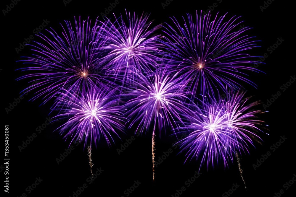 Vibrant violet fireworks illuminating the night sky with festive energy for a national holiday Vibrant violet fireworks illuminating the night sky with festive energy for a national holiday