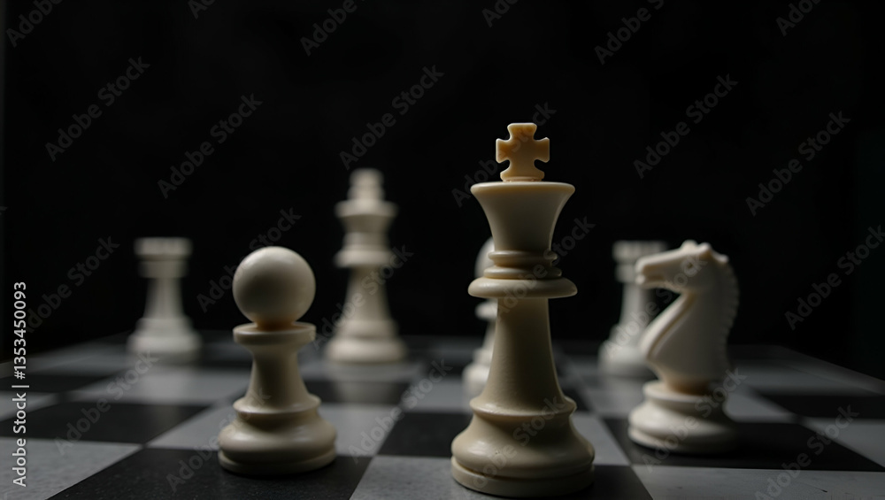 Flat King and Knight Chess Pieces on Dark Board: A Cute Vector Illustration of Strategy and Competition Flat King and Knight Chess Pieces on Dark Board: A Cute Vector Illustration of Strategy and Competition