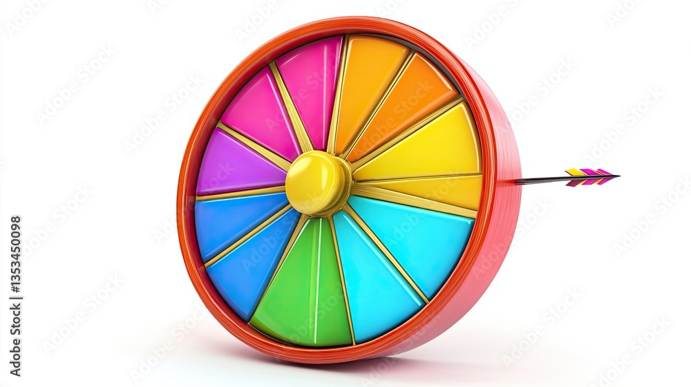Obraz premium A colorful spinning wheel with an arrow pointing toward its center