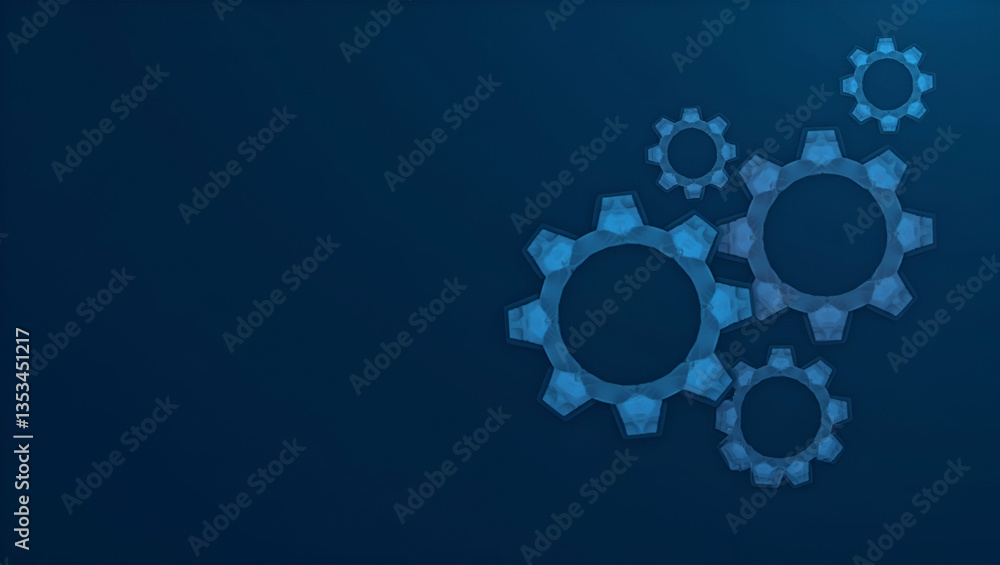 Polygonal gear shapes on dark blue backdrop low poly illustration combining lines dots and mechanical engineering concepts. concept as Futuristic gear arrangement in minimalistic style symbolizing sys Polygonal gear shapes on dark blue backdrop low poly illustration combining lines dots and mechanical engineering concepts. concept as Futuristic gear arrangement in minimalistic style symbolizing sys