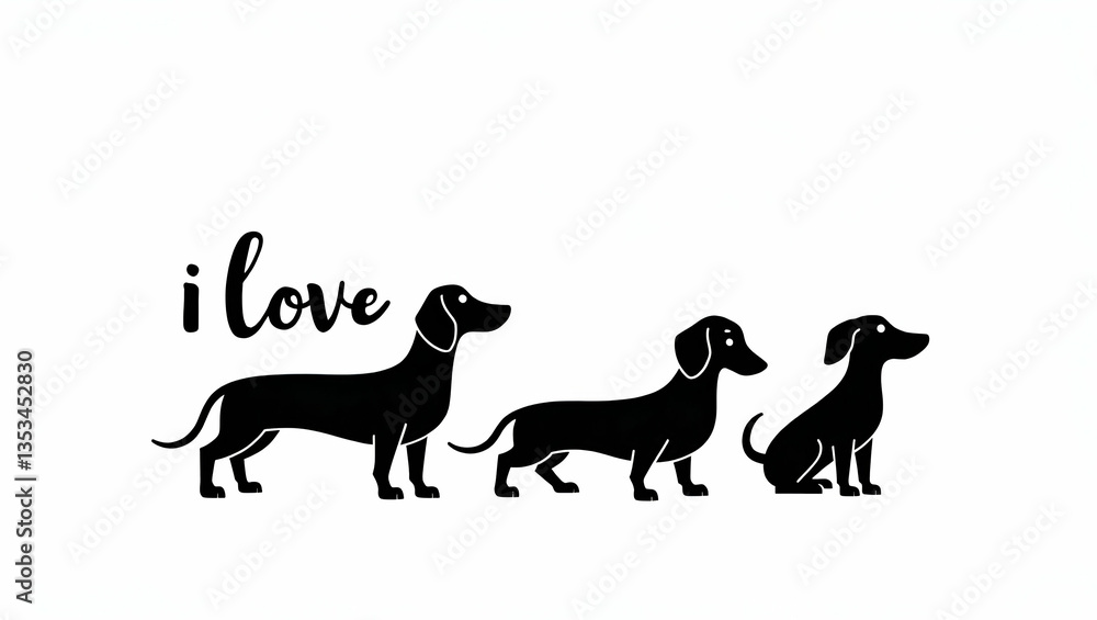 Fototapeta premium Adorable Dachshund Vector Art: I Love Dachshunds Silhouette Design