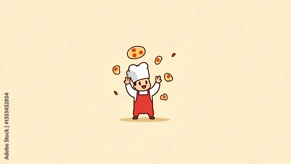 Playful Kawaii Chef Clipart: Joyful Pizza Dough Tossing in Simplified Child-Friendly Style Playful Kawaii Chef Clipart: Joyful Pizza Dough Tossing in Simplified Child-Friendly Style