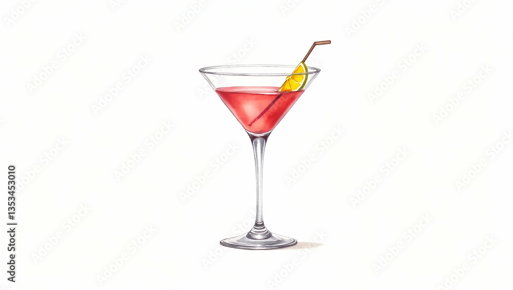 Charming Pink Martini Watercolor Illustration with Lemon Slice - Perfect for Elegant Festive Events | Playful Design with Empty Space for Customization in Photo Stock Concept Charming Pink Martini Watercolor Illustration with Lemon Slice - Perfect for Elegant Festive Events | Playful Design with Empty Space for Customization in Photo Stock Concept
