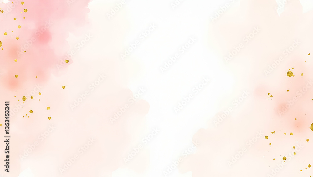 Obraz premium Elegant Abstract Watercolor Art: Pink & White Background with Golden Crackers for Wedding Invitations