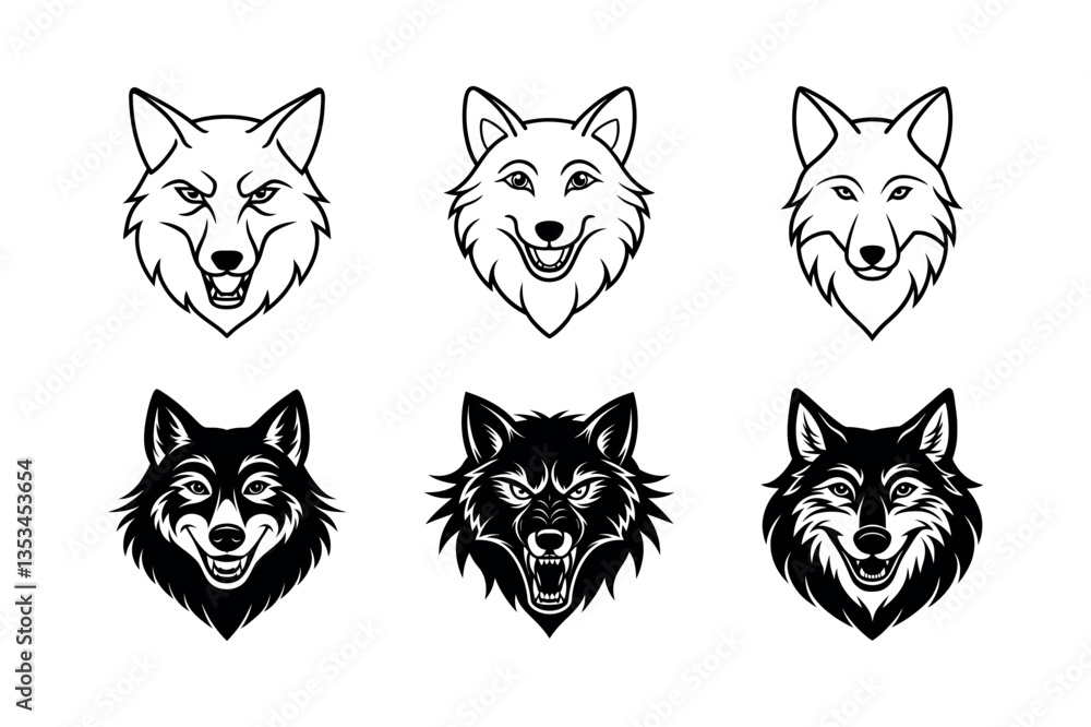Fototapeta premium Set of wolf head bundle