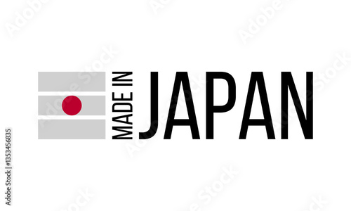 made in japan, squared japanese flag badge, circles vector label template, country manufacture mark, product emblem, white background