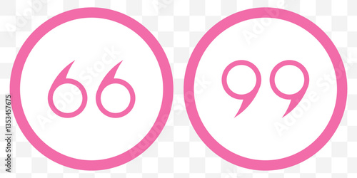Pink quotation mark, Pink quote symbol on white Circle icon vector illustration, double quotation mark isolated on Transparent background. EPS 10.