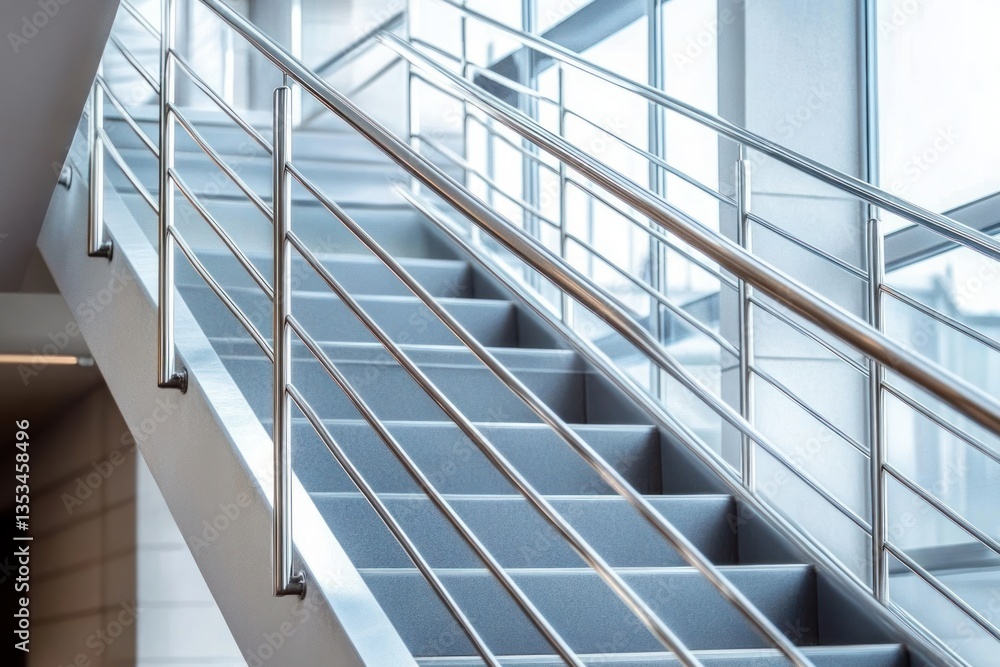 Fototapeta premium Modern minimalist staircase with stainless steel railings and elegant design