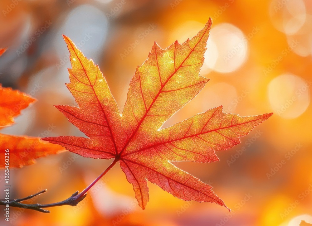 Macro Closeup of Vibrant Red and Orange Japanese Maple Leaf in Autumn Foliage Macro Closeup of Vibrant Red and Orange Japanese Maple Leaf in Autumn Foliage