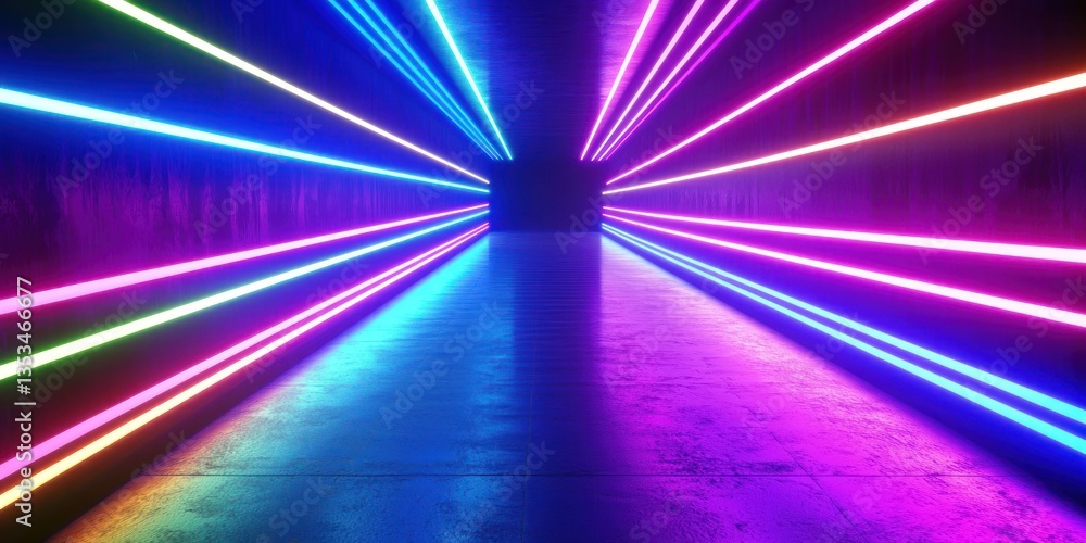 A neon sci-fi corridor with laser-like glowing lines along the walls A neon sci-fi corridor with laser-like glowing lines along the walls