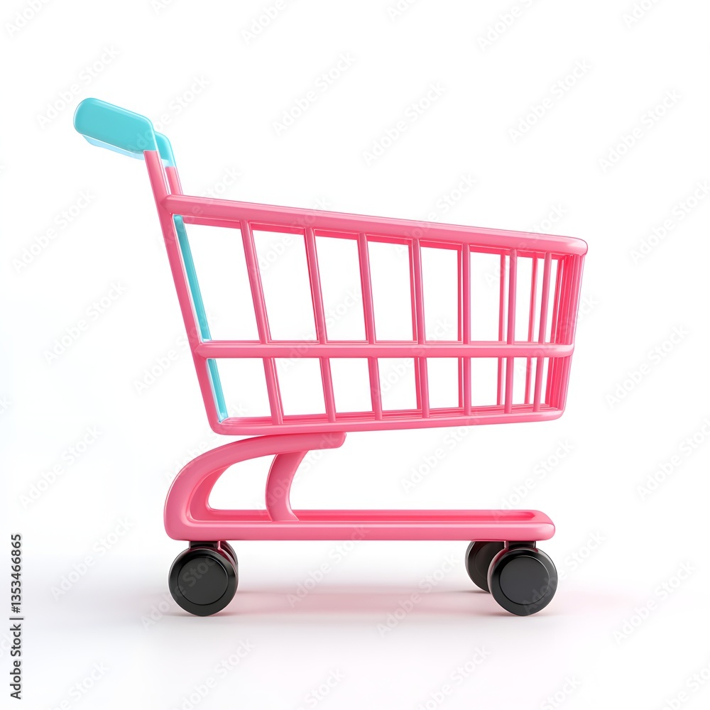 Pink Shopping Cart Empty Retail Trolley Consumerism Concept Side View 3D Render Pink Shopping Cart Empty Retail Trolley Consumerism Concept Side View 3D Render