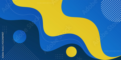 Blue and yellow geometric business banner design. Creative banner design with wave and line shape as template. Simple design on horizontal banner. Vector eps10