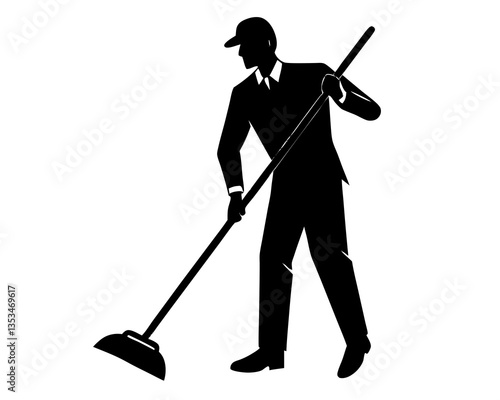 man Cleaning silhouette vector illustration