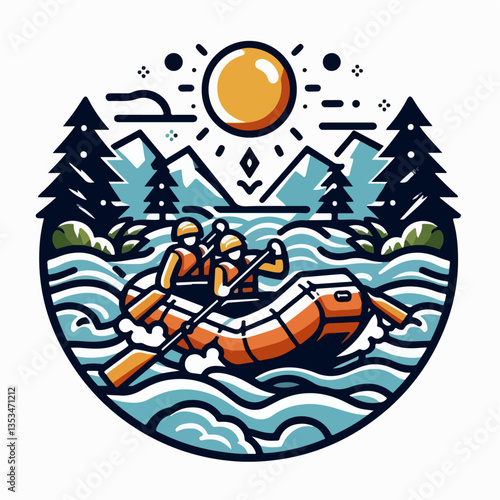 white water rafting vector illustration