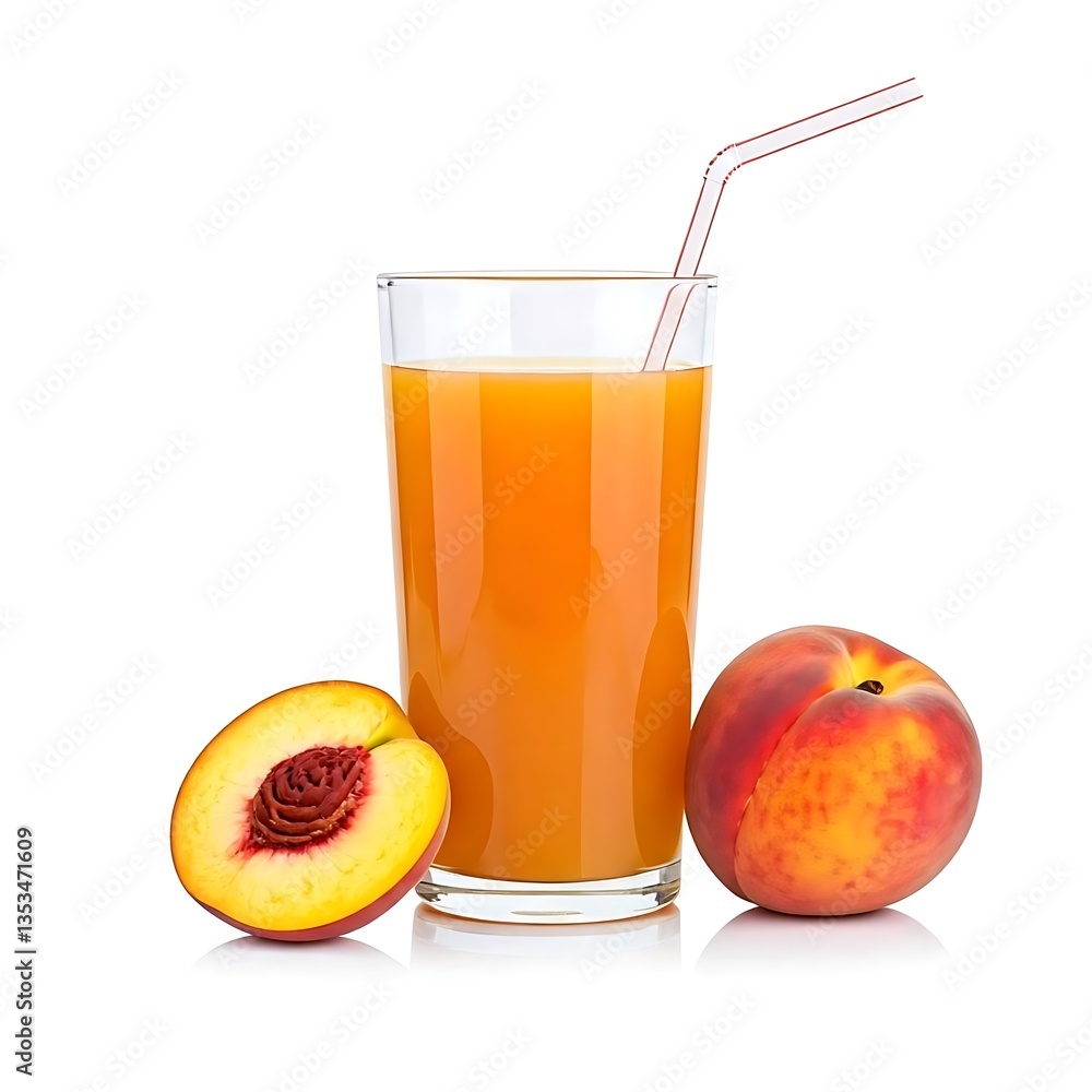 Peach fruit and its juic in the glass white background. Peach fruit and its juic in the glass white background.