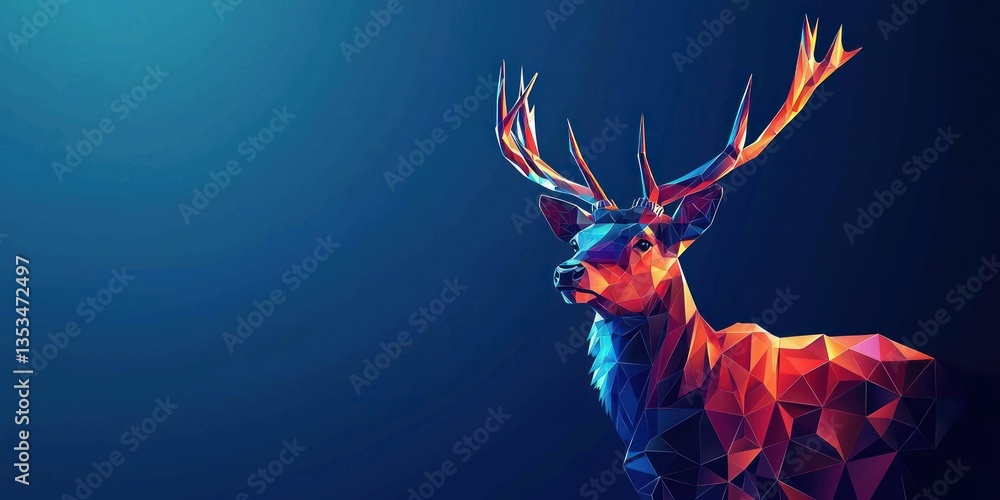 Obraz premium A polygonal wildlife illustration, featuring a majestic deer composed of geometric facets
