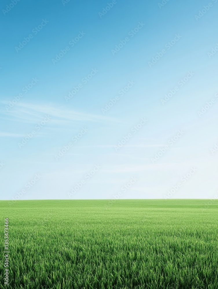 Obraz premium Verdant field meets clear blue sky in a serene landscape showcasing nature's harmony. Horizon view