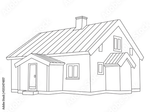 Hand-drawn house illustration for coloring pages. Perfect for children and adults who enjoy creative activities. High-resolution, detailed black-and-white outline