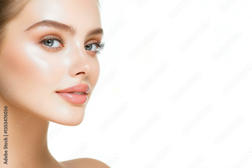 A close-up portrait of a young woman showcasing natural beauty with radiant skin and captivating eyes. A close-up portrait of a young woman showcasing natural beauty with radiant skin and captivating eyes.