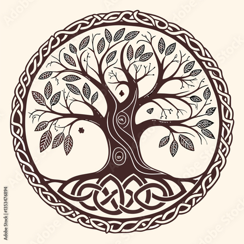 a celtic tree of life in a circle with a celtic knot