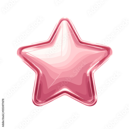 Glossy pink star shape with shiny surface on a transparent background
