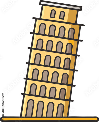 Leaning Tower of Pisa colorful vector illustration, A colorful vector illustration of the Leaning Tower of Pisa with its iconic tilt and detailed architecture.
