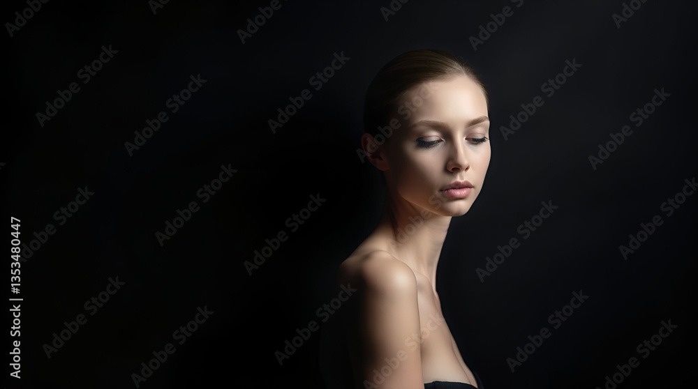 Fototapeta premium Graceful Silhouette Highlighting Neck and Shoulders in Dramatic Low-Light Setting