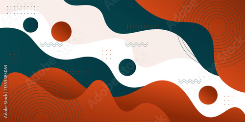 Geometric business banner design in green and dark orange. Creative banner design with wave and line shapes as template. Simple horizontal banner. Vector Eps10