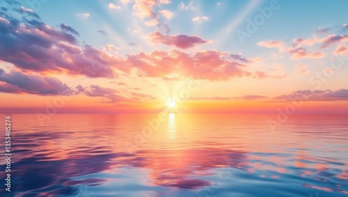 Fototapeta Naklejka Na Ścianę i Meble -  Peaceful sunset over calm ocean waters