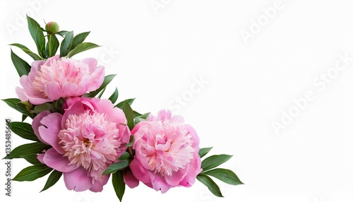 pink peony flowers in a corner floral arrangement isolated on white or transparent background