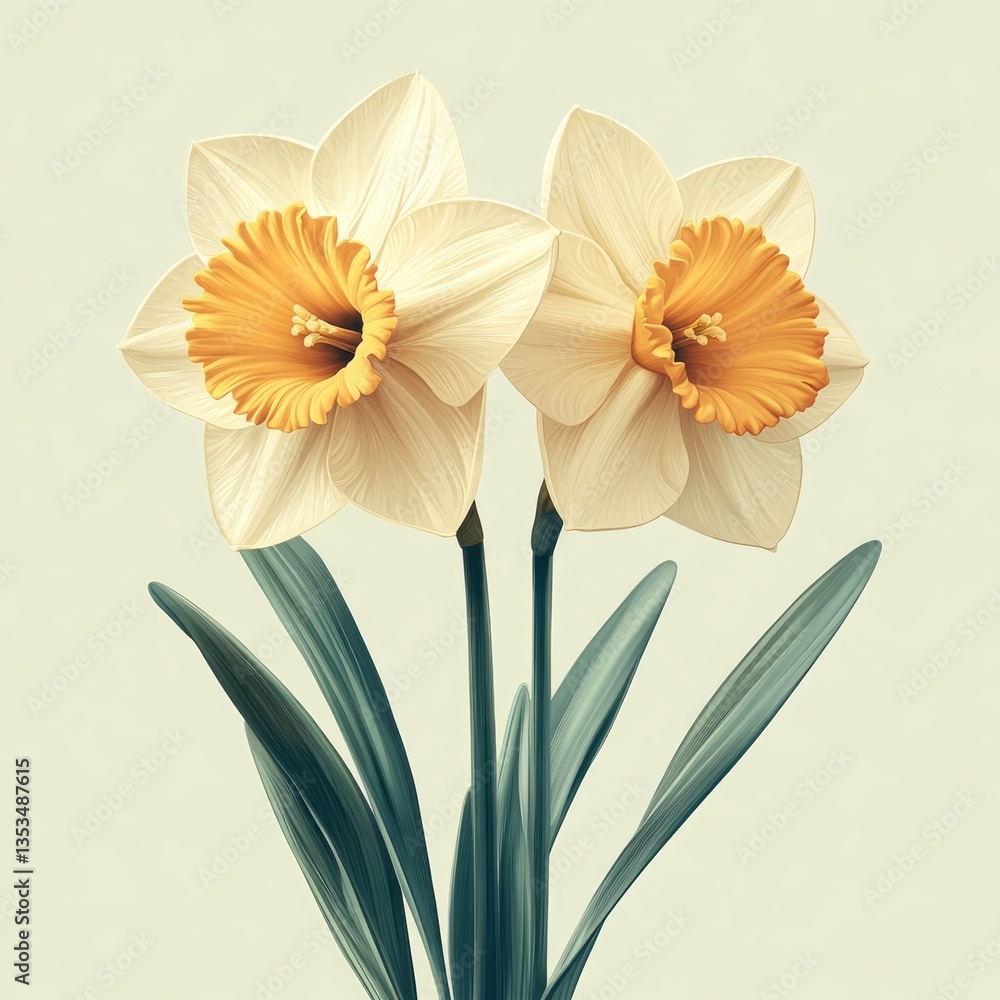 Fototapeta premium Yellow Daffodil Flower Vector Illustration Minimalist Spring Blooming Narcissus Floral Art