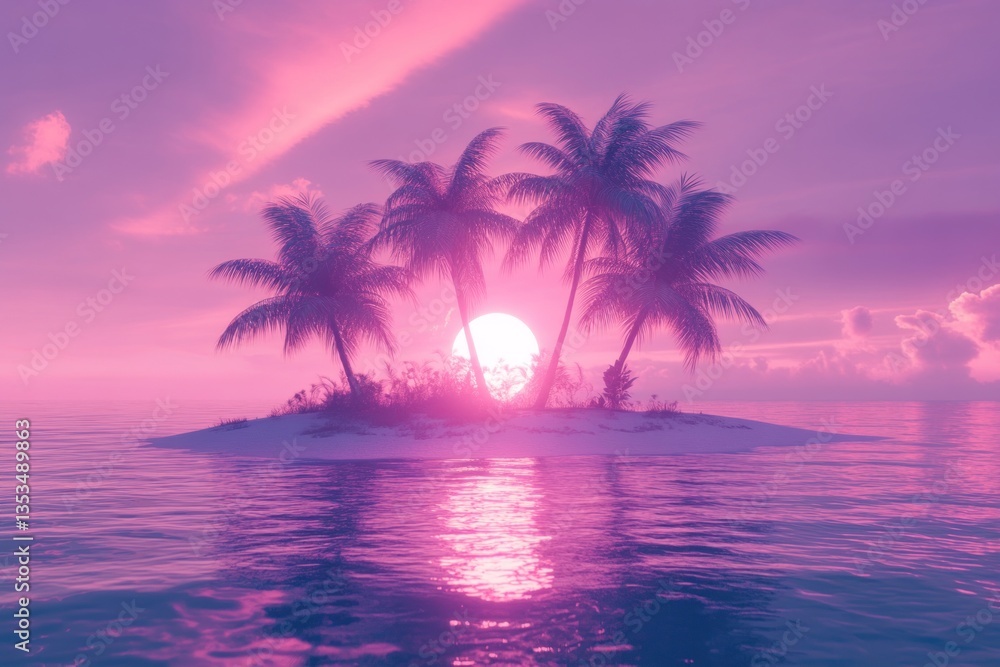 Obraz premium Pink Sunset Island Paradise; Palm Trees Sunrise