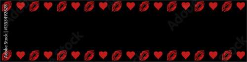 Seamless frame vector background pattern featuring red kiss prints and heart shapes. Perfect for romantic, Valentine’s Day, love themed, and fashion designs. High resolution and stylish.
