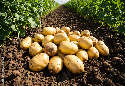 harvested potatoes on field...