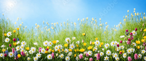 wildflowers in meadow, blue...