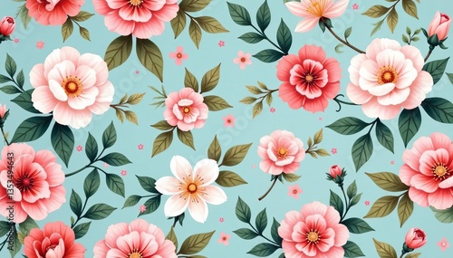 Elegant seamless pattern of pastel flowers and vines, decorative, delicate, floral