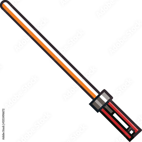Vector illustration of orange lightsaber, A vector illustration of an orange lightsaber with a detailed metallic hilt, glowing brightly with an orange blade, representing a futuristic weapon.
