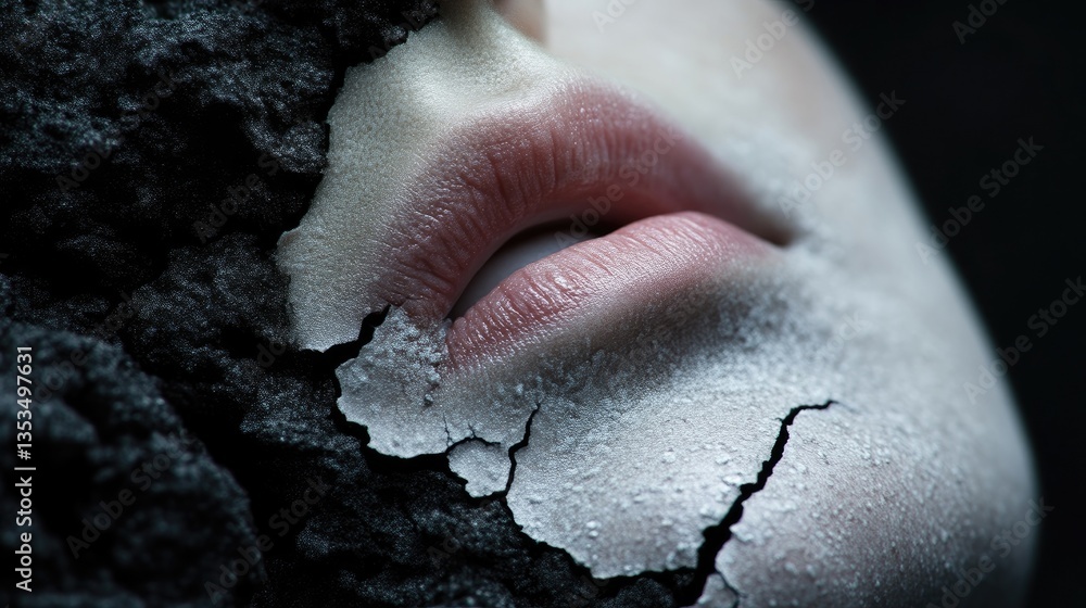 Obraz premium Cracked face, pale skin, and lips