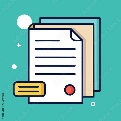 Document with Seal and Tag Vector Illustration, A vector illustration of documents with a seal and tag, representing paperwork, organization, and filing.
