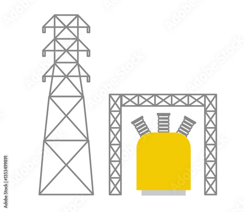 変電所の設備のイラストセット
