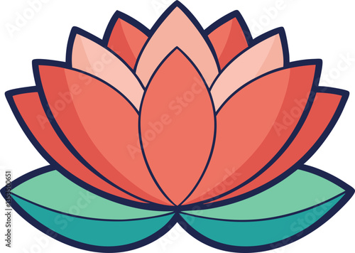 Coral and Teal Lotus Flower Vector Design, A stylized lotus flower vector with coral and teal petals, symbolizing balance, beauty, and serenity.
